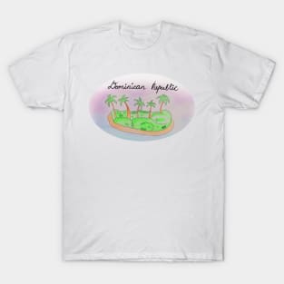 Dominican Republic watercolor Island travel, beach, sea and palm trees. Holidays and vacation, summer and relaxation T-Shirt